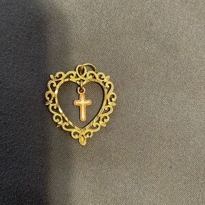 Vintage gold and rose gold tone heart and cross pendant